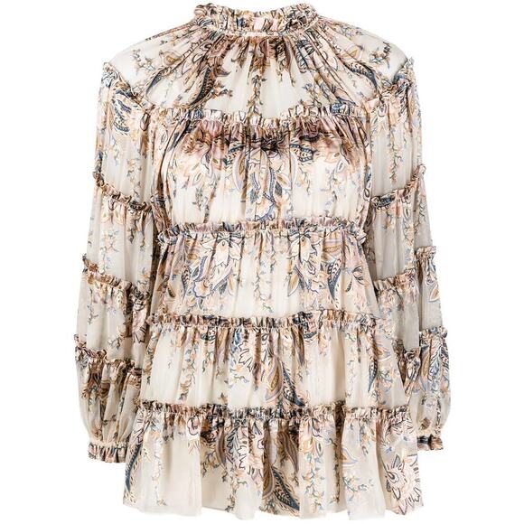 Zimmermann Ladybeetle Tiered Floral Printed Burnout Chiffon Blouse Size US 8 - Picture 2 of 14